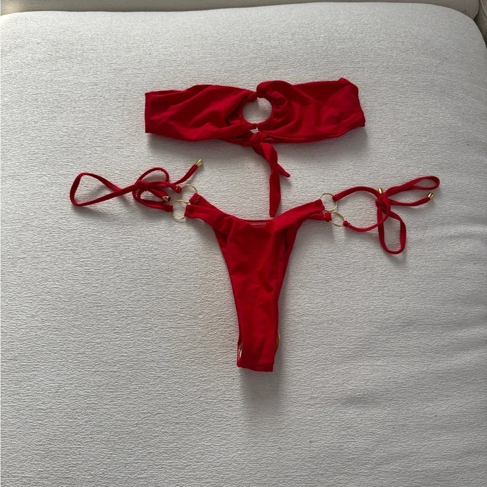 🌹 Matte Collection Red Two Piece Strapless Bandeau Bikini Swimsuit 🌹
